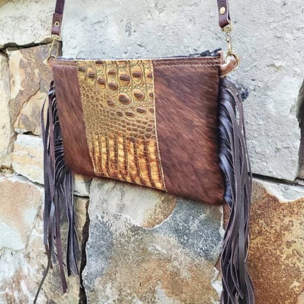 Hair on Hide Leather Clutch Wristlet Handbag